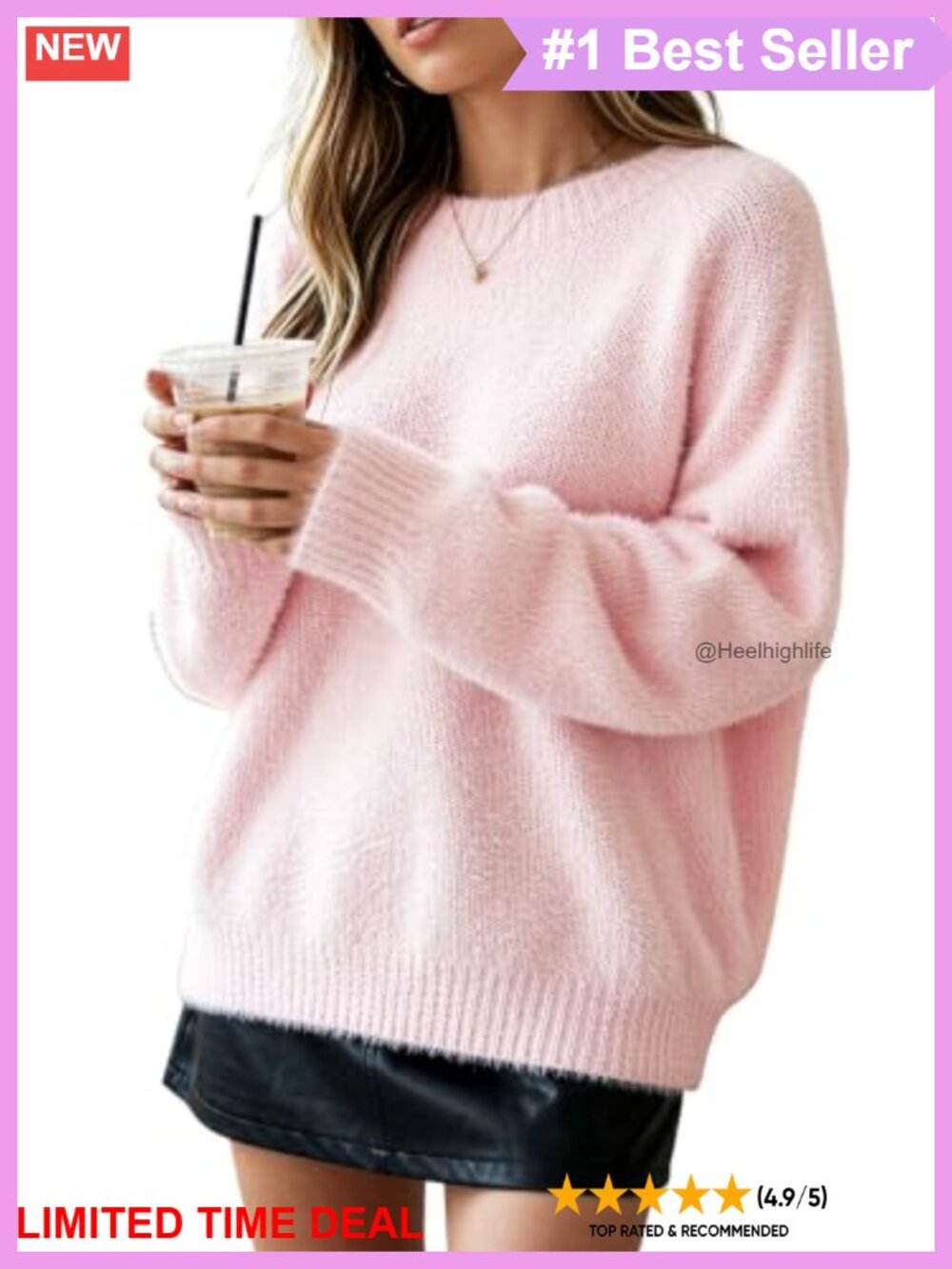 Fuzzy Knit Crewneck Long Sleeve Slouchy Pullover Sweater